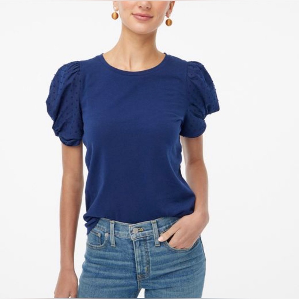 J.Crew Clip-Dot Tie-Sleeve Top in Antique Navy. Size S.